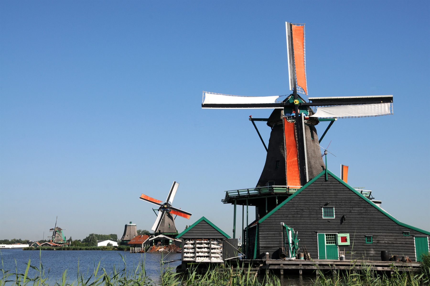 Historic windmills at Zaanse Schans near Amsterdam, the Netherlands